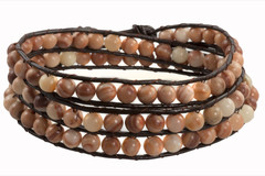 Leather Wrap Bracelet with Gemstone - BROWN / PEACH (05)