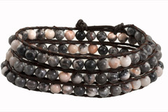 Leather Wrap Bracelet with Gemstone - GREY (06)