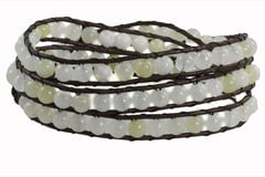 Leather Wrap Bracelet with Gemstone - WHITE (09)