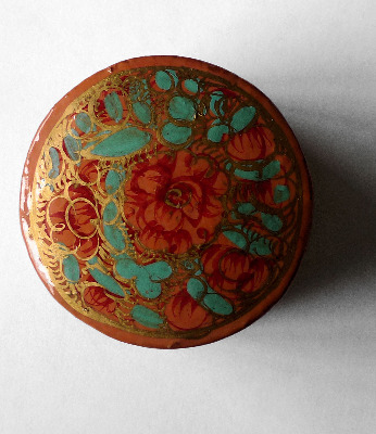 Kashmir Trinket Box round shaped PEACH with Flowers (807)