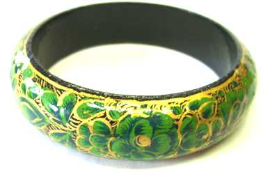 Kashmir Bangle - Ethnic Indian hand painted  GREEN B404