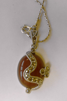 Carnelian Silver Necklace  with chain (C03N)