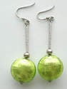 Green Murano glass Lampwork bead earrings  with silver (MGr-970)