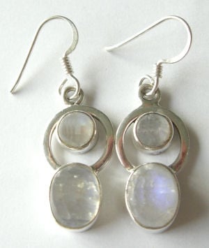 Moonstone pearly white stone silver earrings  (ME02)