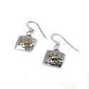 Silver drop earrings with brass flower inlays  (EG0109A )