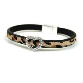 Bracelet leopard print with silver crystal studded heart - 00789