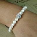 Pearl Sterling Silver bracelet with silver sparkle bead  (SB0097 )