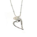 Silver Heart pendant with little heart charm & white pearl. (00843)