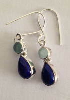 Lapiz Lazuli Silver Earrings with Moonstone (LL001)