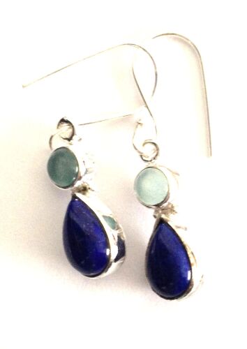 Lapiz Lazuli Silver Earrings with Moonstone (LL001)
