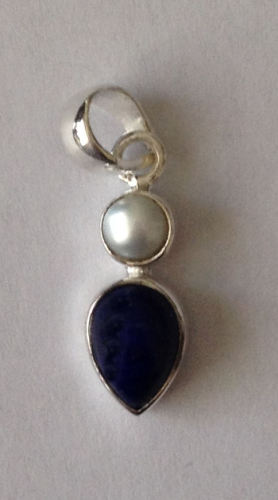 Lapiz Lazuli Silver Pendant with Pearl