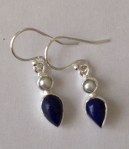 Lapiz Lazuli Silver Earrings with Pearl (LL002)