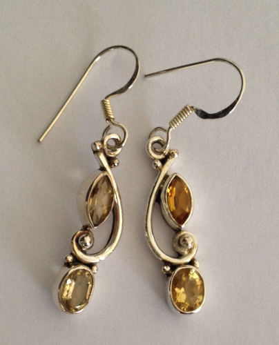 Topaz Yellow Stone Silver Drop Earrings (YT001)