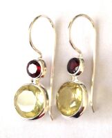 Topaz Yellow Stone Silver Drop Earrings with Ruby (YTR002)