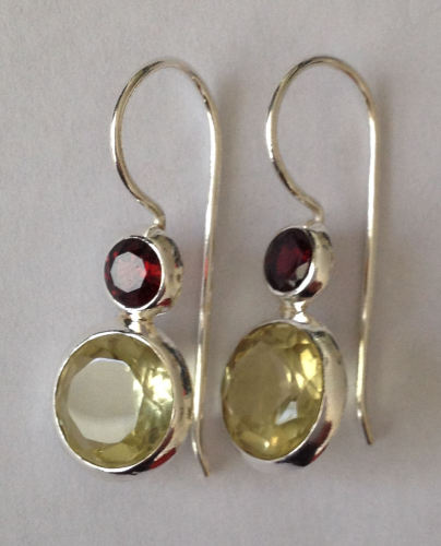 Topaz Yellow Stone Silver Drop Earrings with Ruby (YTR002)
