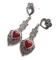 Carnelian silver earrings Hearts (C04E)