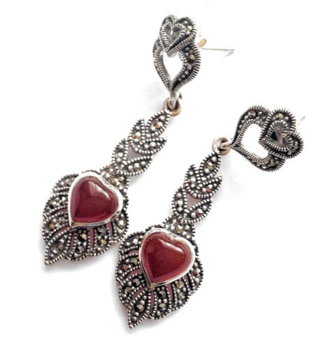 Carnelian silver earrings Hearts (C04E)