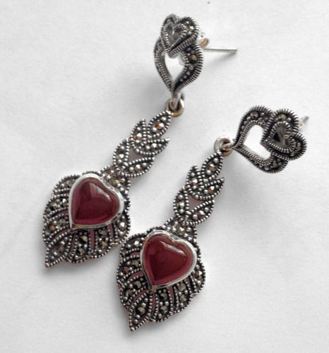 Carnelian silver earrings Hearts (C04E)