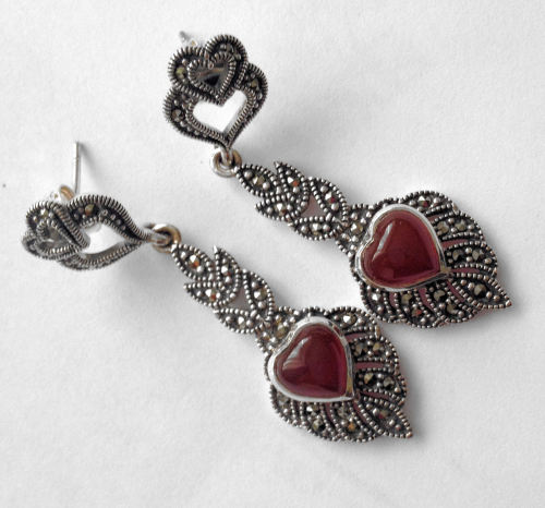 Carnelian silver earrings Hearts (C04E)