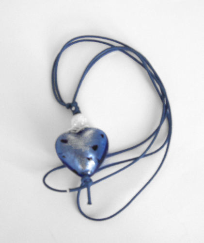 Blue heart pendant Murano lampwork (M-Heart-022P)