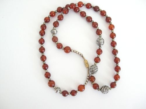 Carnelian Bead Necklace with silver (Car005B)