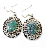 Turquoise and fancy silver dangle earrings  (TE13)
