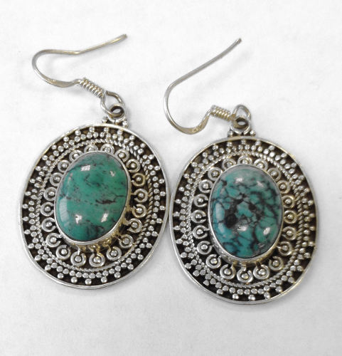 Turquoise and fancy silver dangle earrings  (TE13)