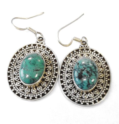 Turquoise and fancy silver dangle earrings (TE13)