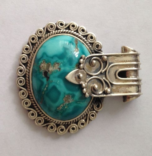 Blue Turquoise silver Oval pendant (TP07)