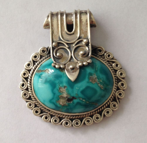 Blue Turquoise silver Oval pendant (TP07)