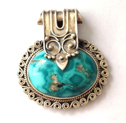 Blue Turquoise silver Oval pendant (TP07)