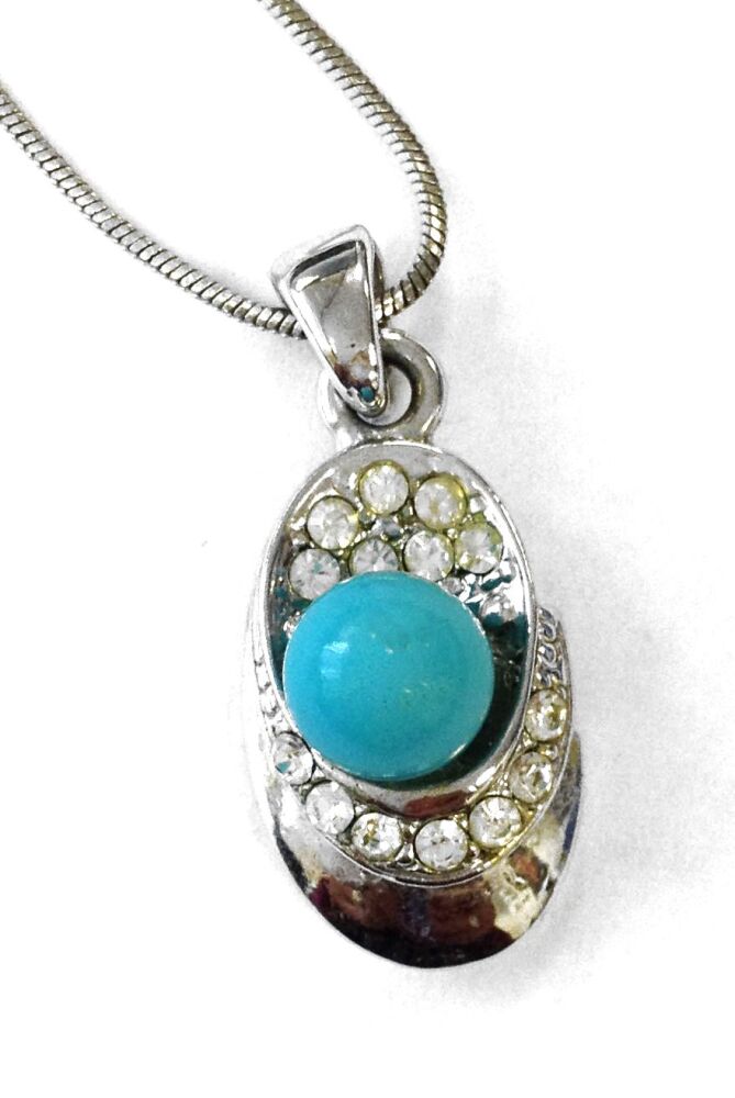 Turquoise Blue Stone silver necklace  (TP08)
