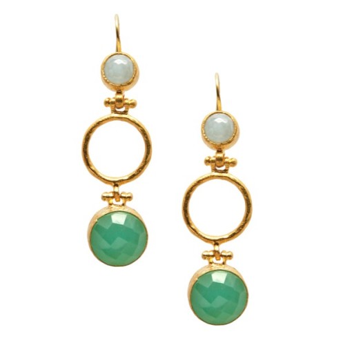 Mother of Pearl and Aqua Chalcedony Hoop Earrings - Ottoman Hands (OH/E214)