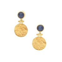 Blue Agate Hammered Disc Earrings - Ottoman Hands  (OH/E200)