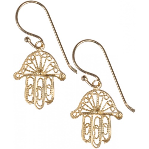 Hand of Fatima Earrings - Gold Plated filigree (218)