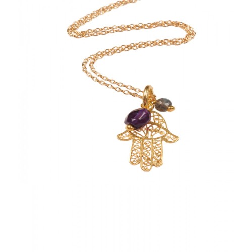 Fatima hand gold filigree with Amethyst (170)