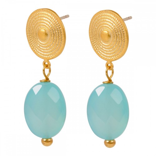 Etruscan Chalcedony stud earrings Blue - Gold Plated - Mirabelle