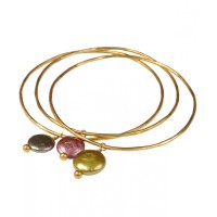 Pearl Charm Bangle Lime Green - Gold Plated - Mirabelle (Bianca)