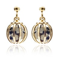 Gemstone Cage earrings Gold Plated with Dalmation Jasper (Cream&Black)