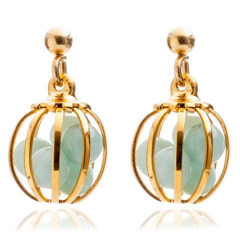 Gemstone Cage earrings Gold Plated with Amazonite (MINT)