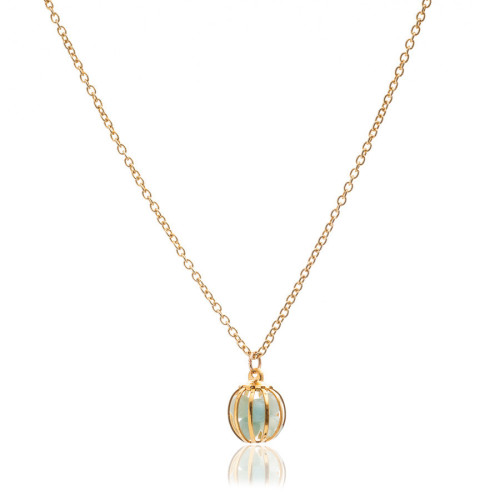 Gemstone Cage necklace Gold Plated with Amazonite (MINT)