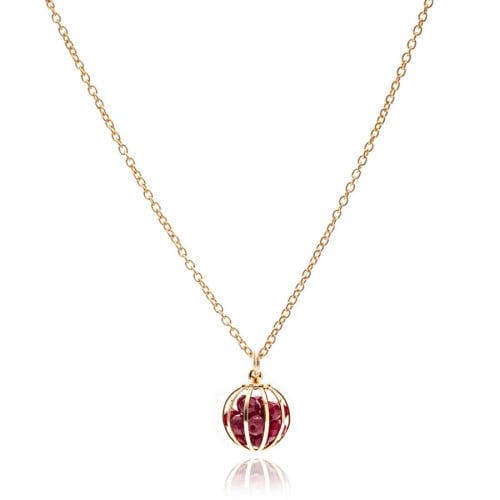 Gemstone Cage necklace Gold Plated with Ruby Jade (RED)