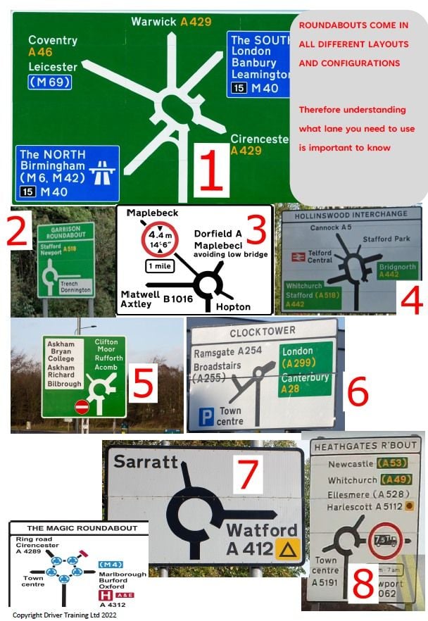 The alternatives to teaching simply and effectively are people reasoning along the lines ofÂ  First and Second Exit is left lane - Third and fourth exit is right lane - This is wrong   Let me show you how easy it is   1 - 3rd exit - Left lane   2 - 2nd exitÂ  - Right Lane   3 - 2nd Exit - Left lane   4 - 3rd Exit - Left Lane   5 -- 2nd exit - Right Lane   6 - 2nd exit right lane   7 - 2nd exit right lane   8 - 2nd exit is actually Middle lane as this is what the road markings tell you.   Can you see how much easier, quicker, concise and fulfilling for the pupil to be able to understand and do it this way?   But there are exceptions like we mentioned at the begining, just like there are exceptions when turning left, turning right, using bus lanes or cycle lanes, parking on the pavement or verge, Double yellow lines, Green traffic lights. The list is endless.