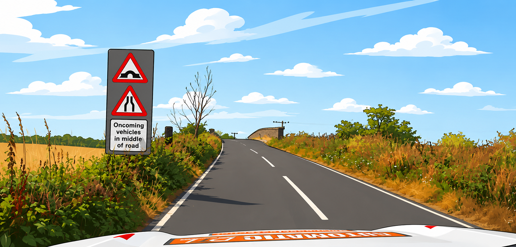 The Road Narrows on Both Sides sign is a triangular warning sign. It tells you that the carriageway ahead becomes narrower from both the left and the right, leaving less space for vehicles to pass.  This sign warns drivers to prepare for a reduction in road width by slowing down, increasing observation and being ready to give way if necessary.