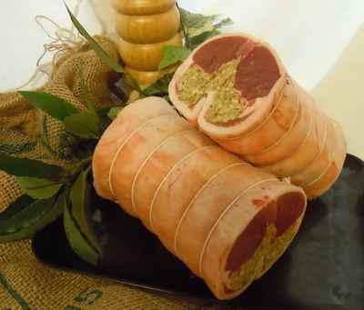 Stuffed saddle of English lamb loin