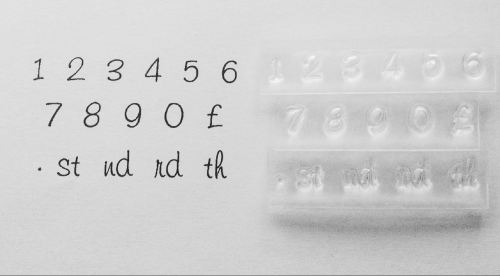 Number stamps, small freehand font with ordinals