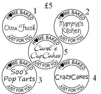 Home Baked by, personalised circle stamp £5
