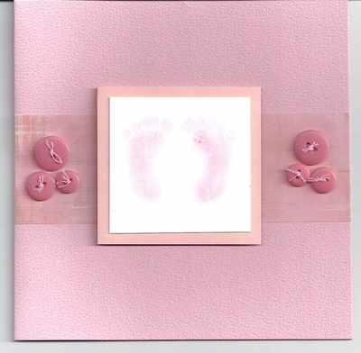 Pink Baby card with stamped footprints