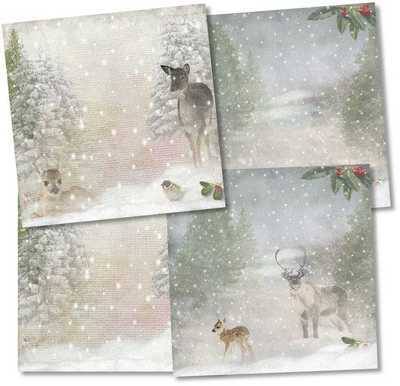 Christmas backing papers downloads, snow scene with deer