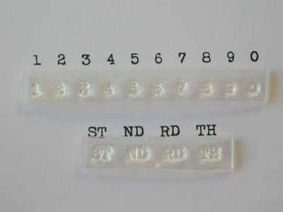 Number stamps, small typewriter font